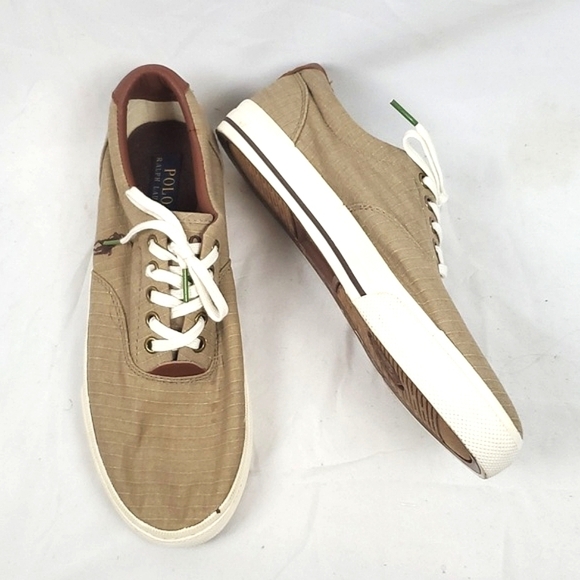 Polo Ralph‎ Lauren Vito Tan Ripstop Canvas and Leather Sneaker - Picture 1 of 9